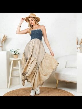 Young Threads Boho Asymmetrical Strapless Dress Sz S